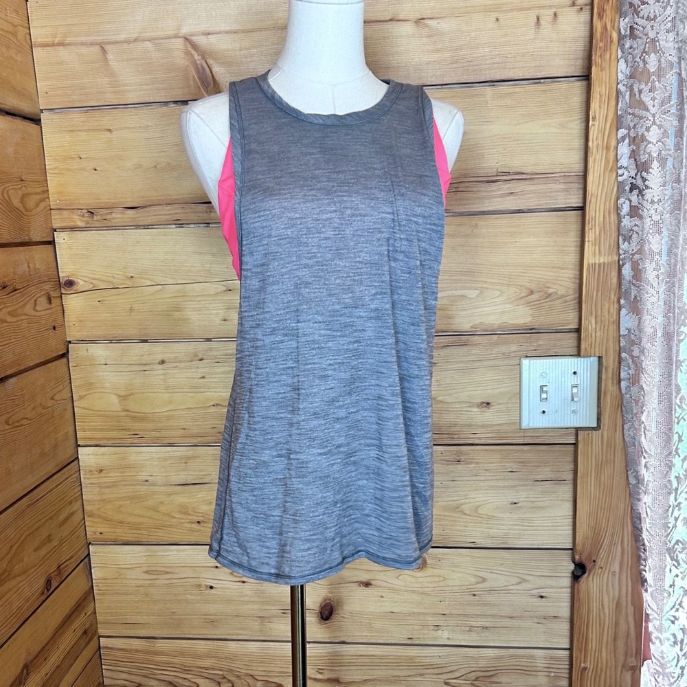 Tone It Tank Activewear Women Size 14 Pink Grey 2-in-1 Mesh Racerback Lululemon